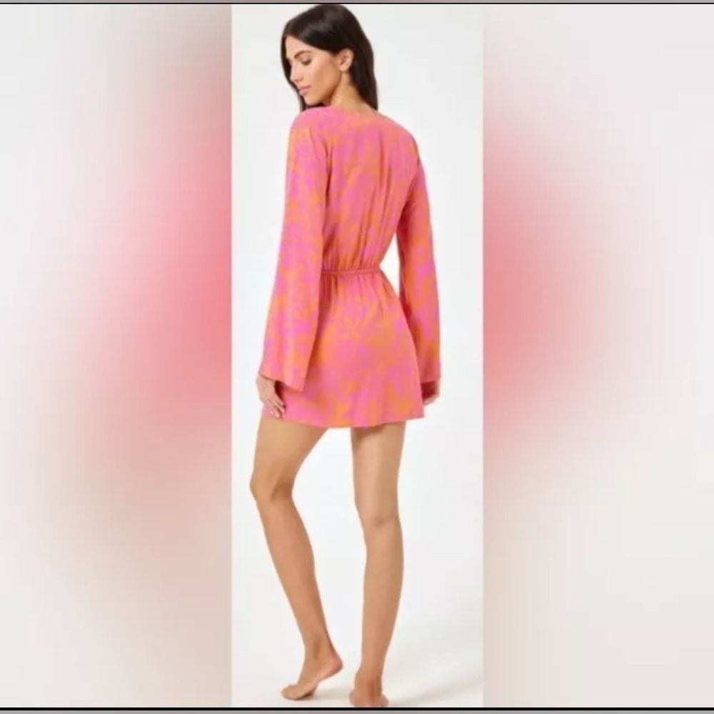L Space Kristy Long Sleeve Faux-Wrap Cover-Up Dress Path to Paradise - Picture 2 of 11